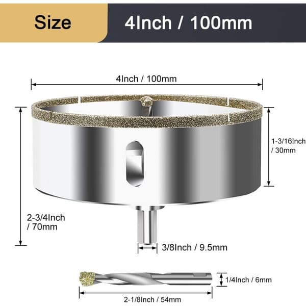 100 mm diamant hulsav med centreringsstyrebor, til glas, fliser, keramik, marmor 0.05