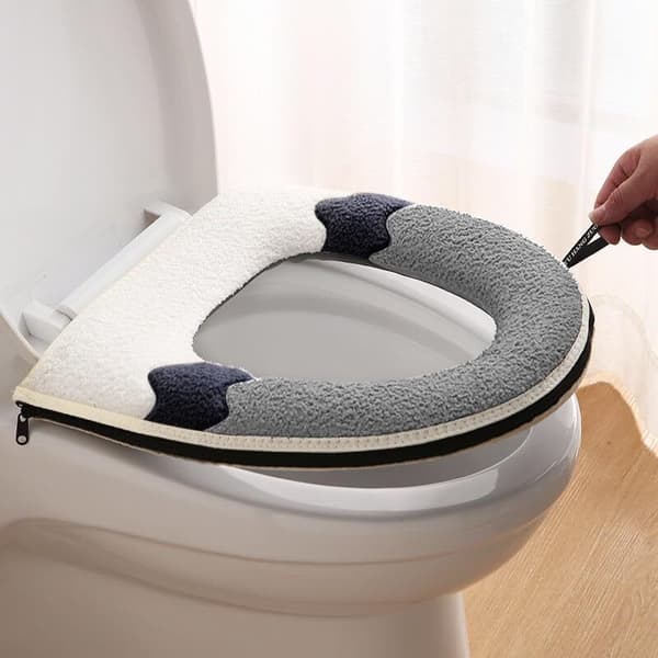 Toalettsitsöverdrag - 2-pack - Akrylfiber - Mjukt och varmt - För oval sits - Grå Multicouleur