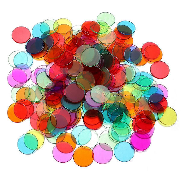 Toyvian 300 stk. 19 mm Bingo Chips Bingo Spil Kort Plastik Bingo Markører til Karneval Bingo Spil (Blå, Rød, Gul, Grøn, Lilla, Orange)