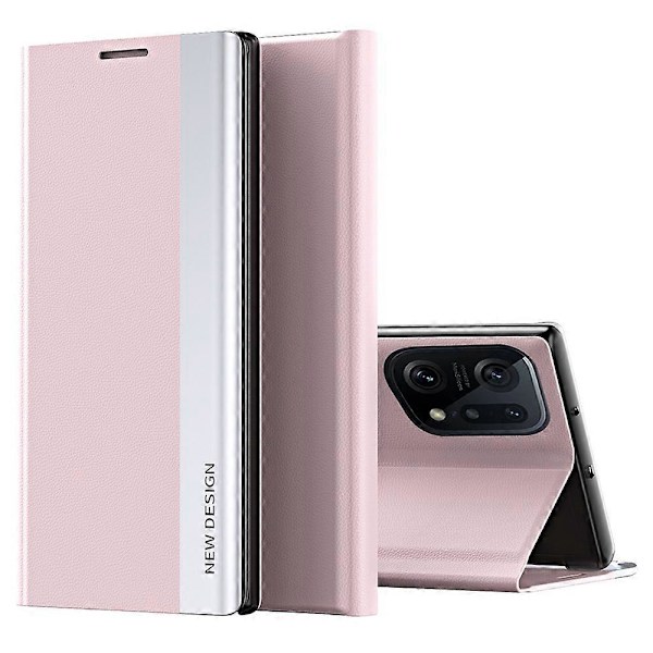 Electroplateret PU Læderetui med Stativ og Magnetisk Absorption til Oppo Find X5 Pro Pink