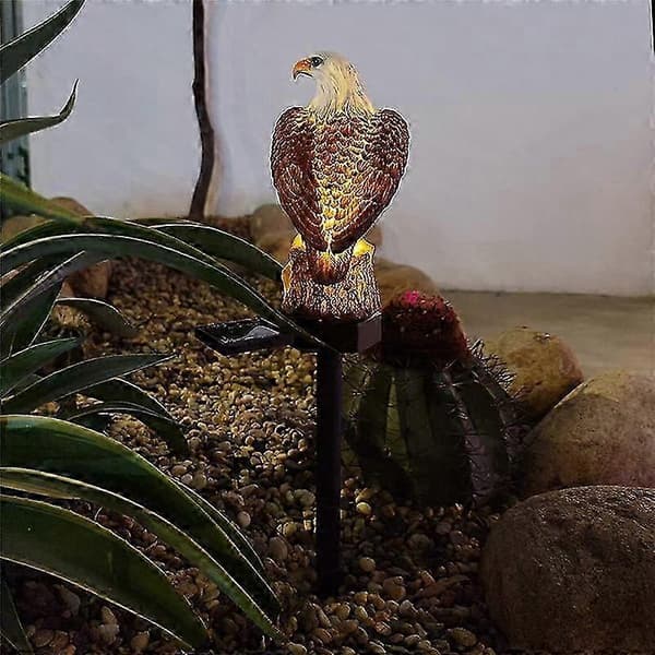 Solar Hagelys Resin Bald Eagle Figur Lysskumring Daggry Solar Lys Dyr Solar Stake Lys Utendørs Dekorativ[D]
