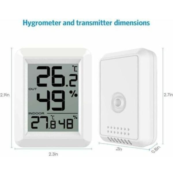 Innendørs og utendørs termometer, smart termometer med trådløs utendørssensor, digitalt termometer hygrometer med stor LCD-skjerm, ℃/℉-bryter (D)