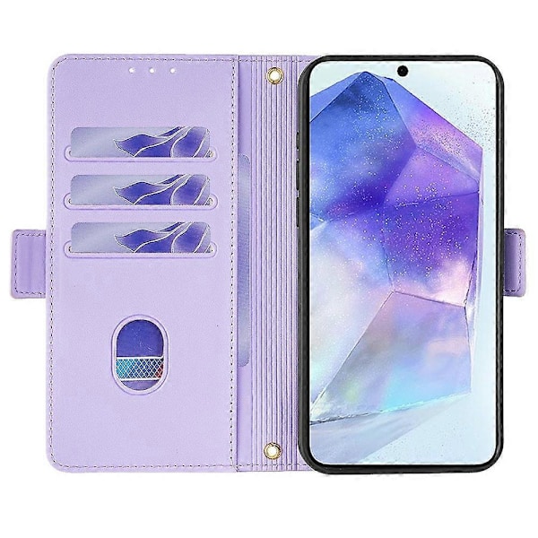 For Samsung Galaxy A26 5G Lær Lommebok Etui RFID Blokkerende Stativdeksel med Håndstropp - Grønn[D] Multicolor Purple