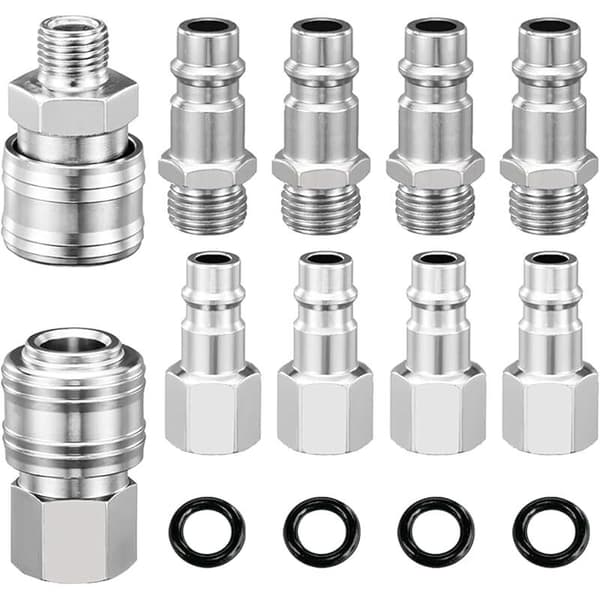 1/4\" BSP Hurtigkobling Pneumatisk Fitting, 10 Stykker, Europæisk Luftkompressor Fitting med Lufttæt Ring, Kompressor Fitting til Pneumatisk Ho(D)
