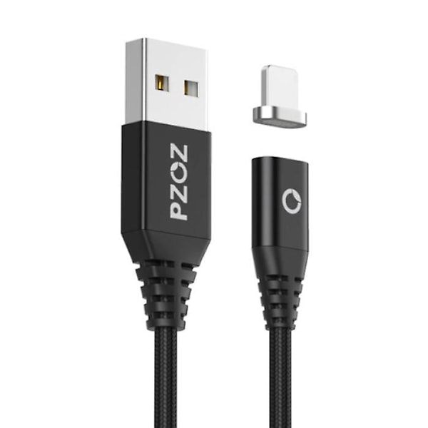 USB 2.0 - iPhone Lightning Magnetisk Laddningskabel 2 Meter Flätad Nylon Laddare Datakabel Data Svart