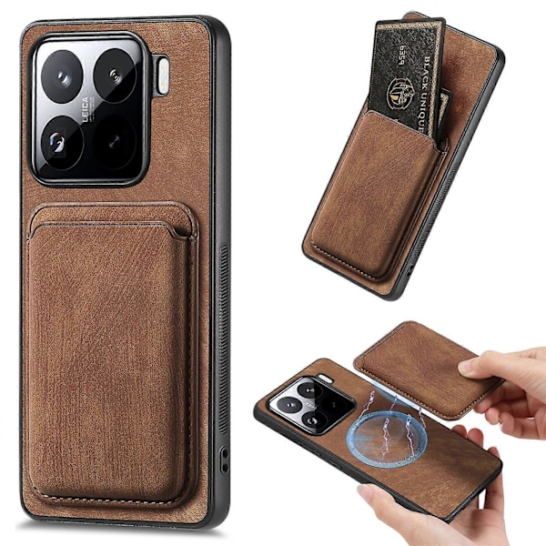Kortholder Telefondeksel i Lær For Xiaomi 15[D] Brown