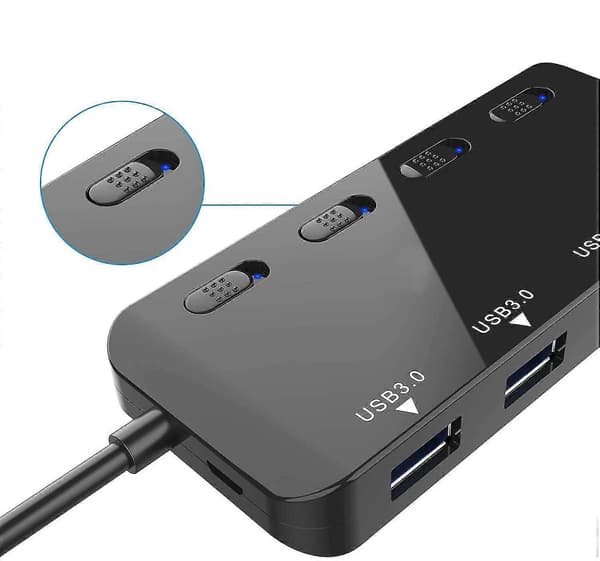 4 Port USB 3.0 Hub med Individuelle Strømafbrydere og LED'er[D]