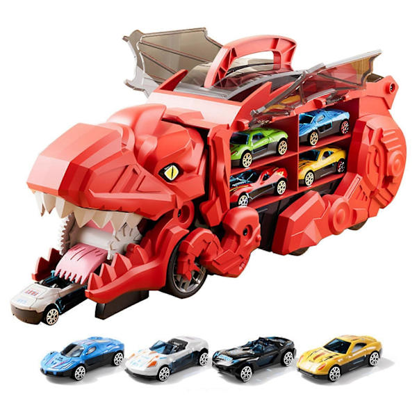 Dinosaur Lastbil Leksaker För Barn Transformerar Med Racetrack Set Ultimate City Dinosaur Hauler Med 4 Bilar Födelsedagspresenter Leksaker För Pojkar 3 4 5 6 7 8 År Gamla