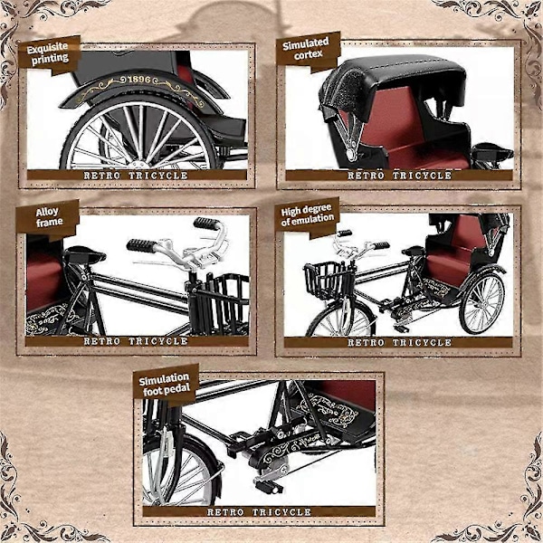 Trehjuling Modell Nostalgisk Retro Stil Utvidbar Kalesje Bevegelig Kjede Rickshaw Skrivebords Ornament Hjem Dekorasjon Gaver fra SENZHE