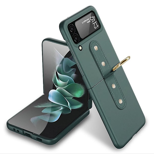 Etui Kompatibelt Med Samsung Galaxy Z Flip 4, Ultratynn Matt PC Beskyttende Deksel Med Ring Green