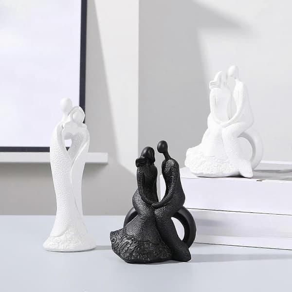 Par Statue Kollektion Abstrakt Bordpynt til Bryllupsskabsindretning sid sort[D] white stand