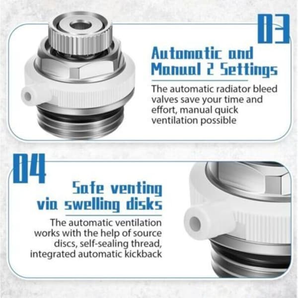 (3 stk) 1/2 tomme automatisk radiatorudluftningsventil, messing automatisk afspærringsventil til luftudluftning 0.05