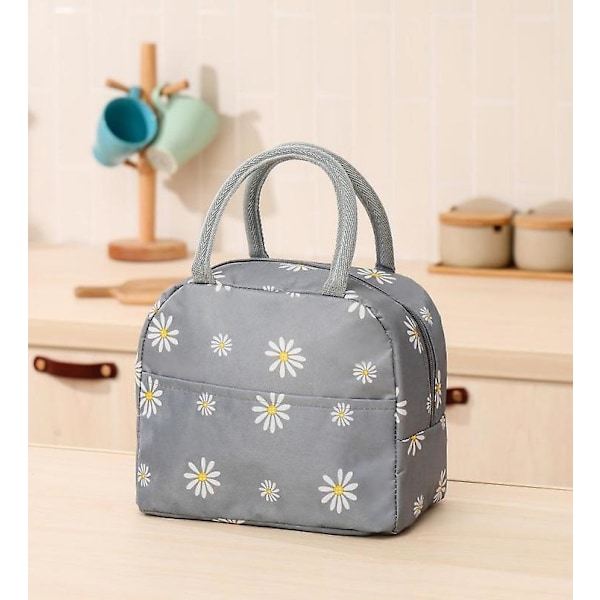 Insulated Lunch Bag, (chrysanthemum Gray) Waterproof Insulated Lunch Bag, Cool Lunch Bag Picnic Meal Bag Insulated Waterproof Canvas Pocket Bag For Wo