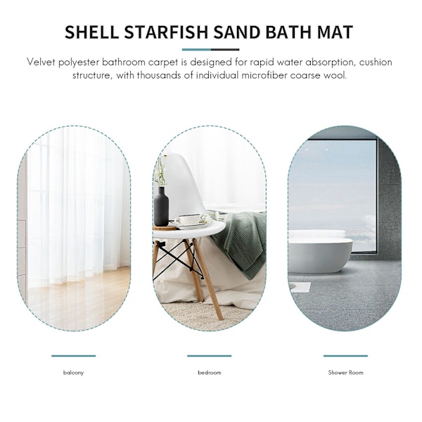 Strandskjell Sjøstjerner Sand Badematte Ferie Bad Teppe Matte Sklisikker 3 Deler Toalettmatte Sett
