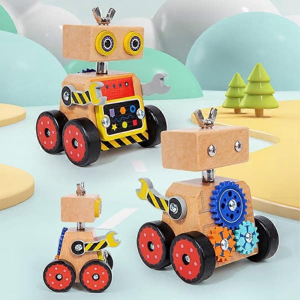 Leker for barn Tidlig pedagogisk multifunksjonell girmonteringsrobot i tre [D] White