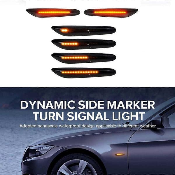 2 STK. Led Dynamisk Blinklys Side Markør Sekventiel Blinklygte til - E46 E36 E60 E61 E90 E9[D] Black