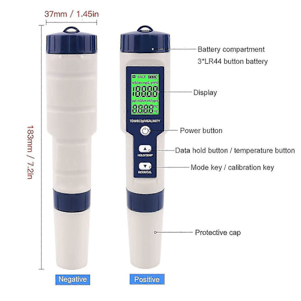5-i-1 elektronisk pH-måler, måler pH & TDS & EC-saltholdighed & temperatur vandkvalitetstester[D]