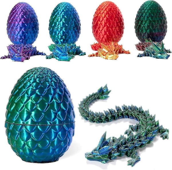 3D-printet krystalldragon i egg, fullt bevegelig drage med drageegg for samlere[D] Red