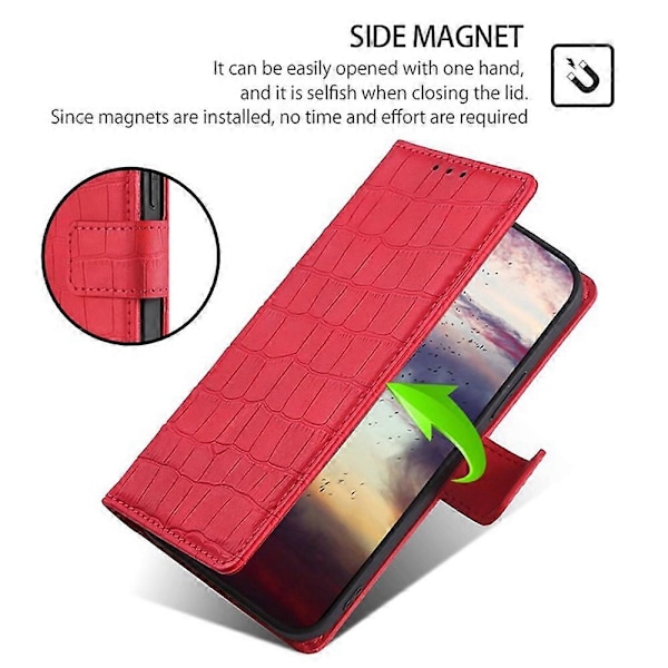 För Realme C75/Realme 14x 5G Läderfodral Plånboksställ Krokodiltextur Mobiltelefonskydd[D] Multicolor Red