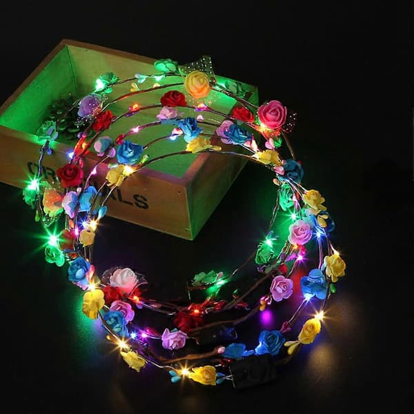 10 stk. LED Blomsterkranser Hodebånd Lysende Hodebånd for Kvinner, Girlander Glødende Blomsterkrans Kranser[D]