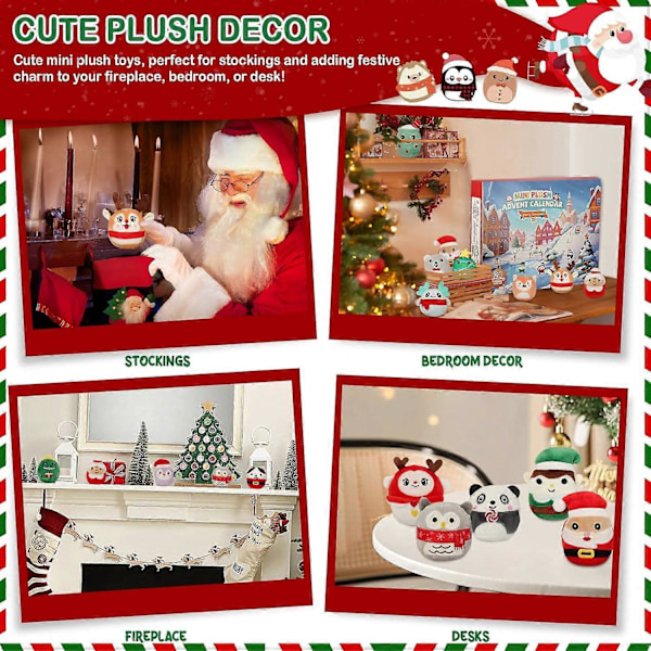 Adventskalender 2024 med Søte Plysjdyr - 24 Dagers Overraskelse Plysjdyr Juleteller Kalender Inneholder 24 Samleobjekter Squishy Plysjdyr, Myk Mi