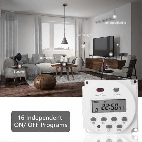 Ugentlig Programmerbar Digital Timer Switch Panelmonteret Elektrisk Timer 16 Uafhængige TIL/FRA Programmer til Hjemmekontor Lys Vifter TV Kitch[D]