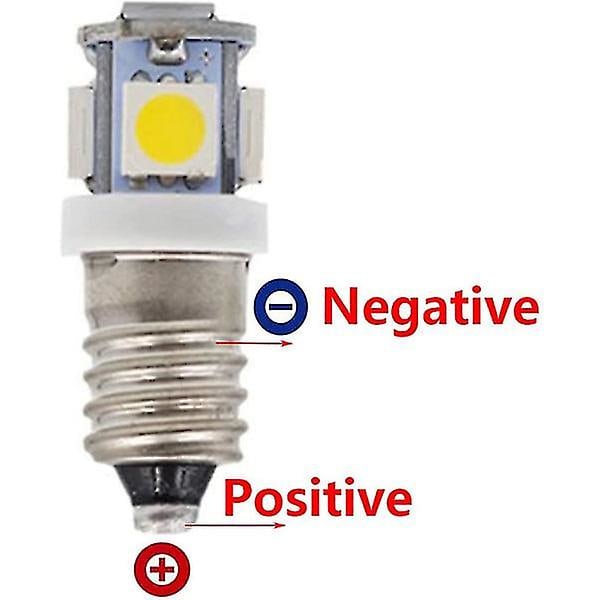 10 stk E10 6V LED-lamper 5SMD 0,5W 50LM - Lampacool Hvid