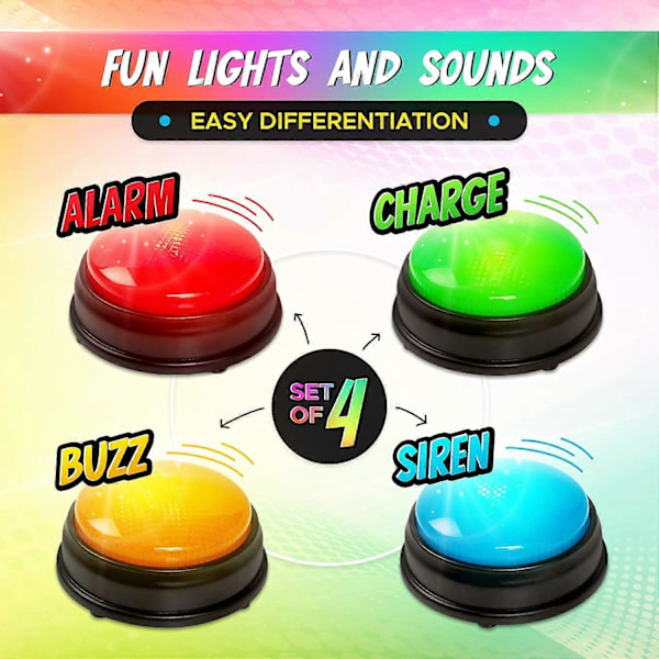 Quiz Buzzers - Set med 4 ljus- och ljudbuzzers för pubquiz-spel [D]