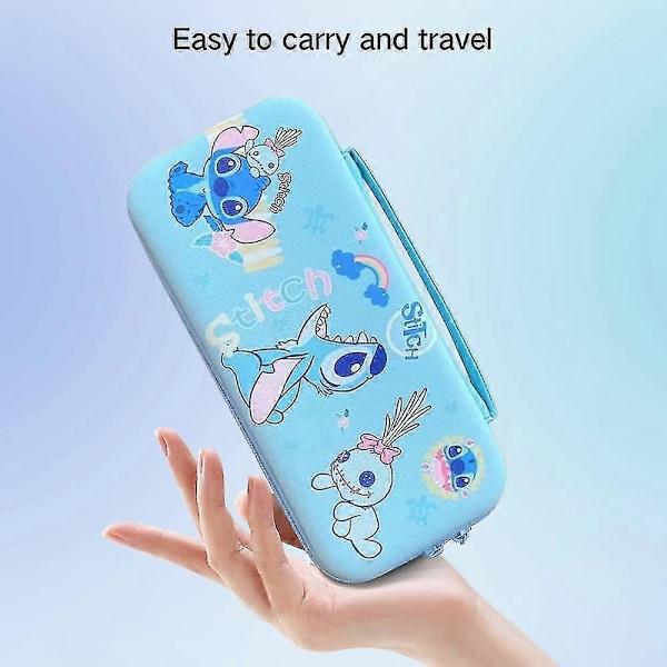 Söt Switch-väska för Nintendo Switch OLED, Kawaii Hårdskaligt Bärbart Reseväska med 12 Spelkortplatser, Inre Skydd (blå)