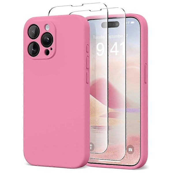 iPhone 16 Pro Max Skal Kompatibel med MagSafe Flytande Silikonfodral med 2 Härdat Glas Skärm Multicolor Pink