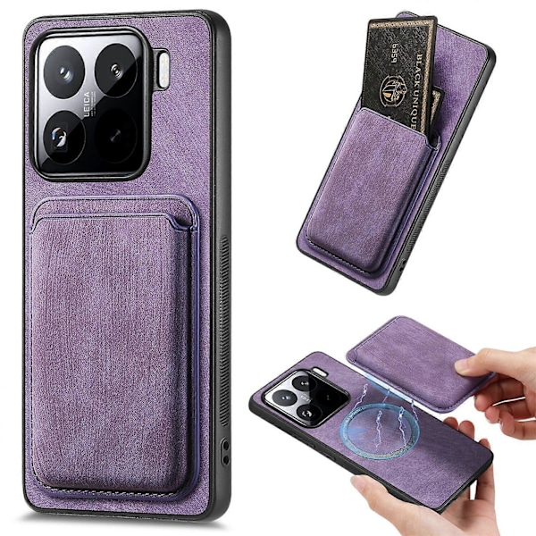 Nahkainen korttitasku puhelinkotelo Xiaomi 15[D]:lle Purple
