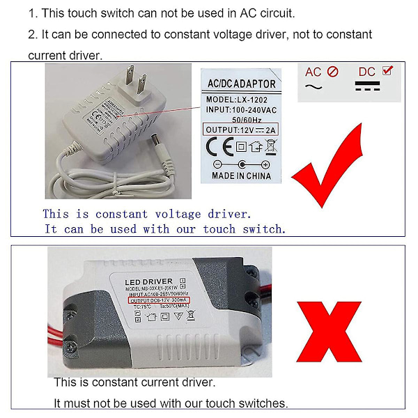 2 st Touch-dimmerströmbrytare DC3.7V 5V 12V Steglös Dimmerströmbrytare Sensor för LED-belysning, Husbil, Skåp, Vägg