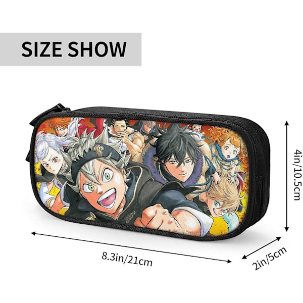 Black Clover Penal 3D Egendefinert Trykking Stor Kapasitet Dobbel Glidelås Penal For Kontor Skole Reise-Svart SAOE016781