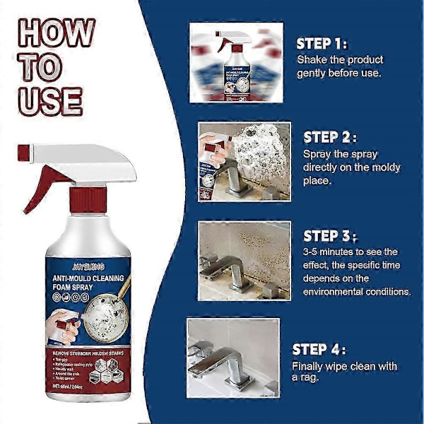 1-3x Anti-Skimmel Renseskum Spray Effektiv Skimmel Fjernelsesmiddel Mildew Renser 2pcs