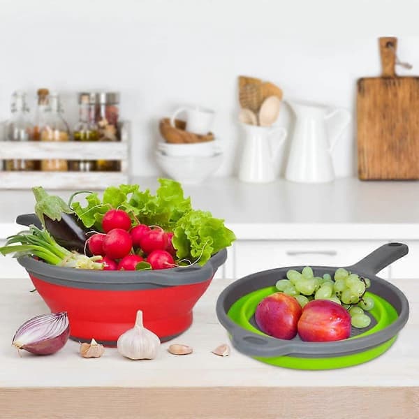 2-pack infällbara durkslag och sil set för att hälla av pasta, grönsaker, grön, röd[D]