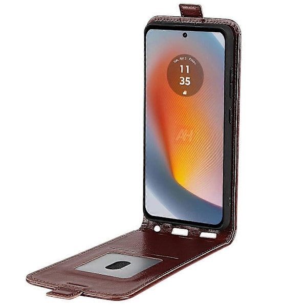 R64 Vertikalt Vändbart Läderfodral för Motorola Edge 50 Fusion Brown