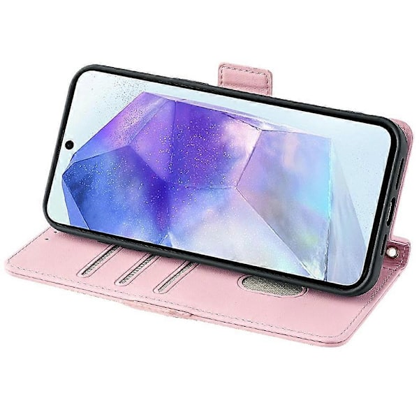For Samsung Galaxy A26 5G Lær Lommebok Etui RFID Blokkerende Stativdeksel med Håndstropp - Grønn[D] Multicolor Pink