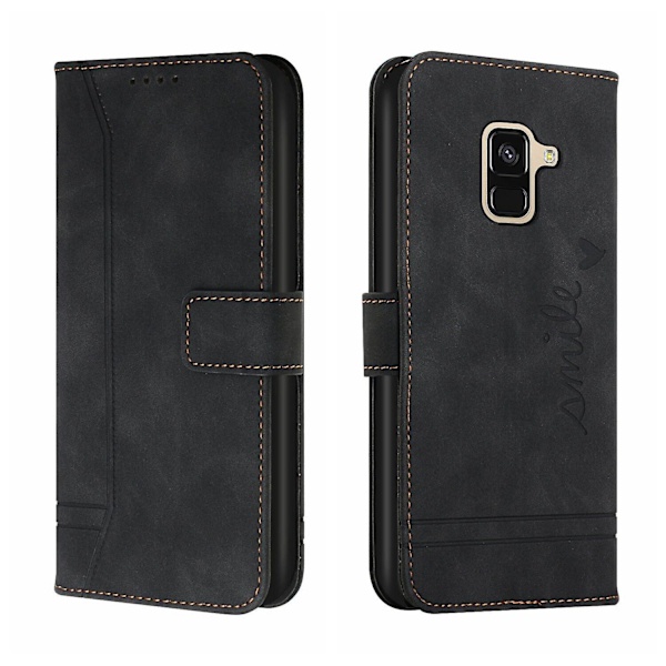 Læder Magnetisk Lukning Etui med Flip Wallet Støttefunktion Cover til [D] Black Samsung Galaxy A6 2018