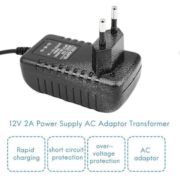 AC/DC 12V 2A 24W Strömförsörjningsadapter Transformator för 5050 3528 LED-remsa Ljus EU-kontakt