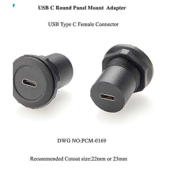 m 22mm USB-stik USB C-stik til USB C-stik Rund panelmonteringsadapter[D]