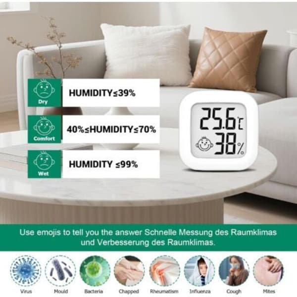 Sett med 6 mini digitale termometre med bryter, LCD-hygrometer, trådløs innendørs temperatursensor, høypresisjons temperatursensor i ℉/℃（D）