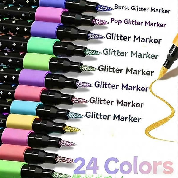 Dobbelt-hoved Dobbeltfarvet Glitter Marker Blød-hoved Akvarel Pensel Til Scrapbog (D) 12pcs