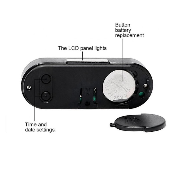 Auton kello 12 tunnin LCD-taustavalaistu digitaalinäyttö Kestävä kannettava mini yleismallinen elektroninen auton kello valaiseva lämpömittari C[C]