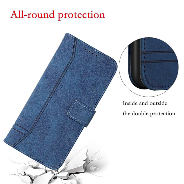 Læder Magnetisk Lukning Etui med Flip Wallet Støttefunktion Cover til [D] Blue Samsung Galaxy A6 2018