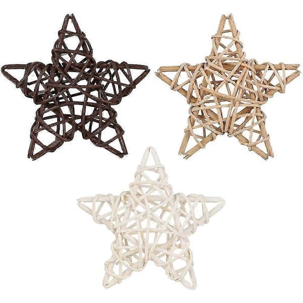 3 stk. Rustikk Borddekorasjon Kurvstjerne Ornament Rottingkuler Håndverk Stjerne Kurvkuler[D] 12x12cm