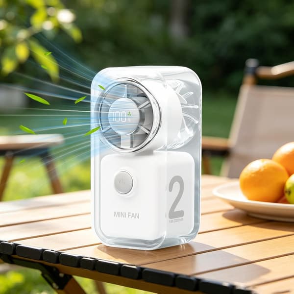 Personlig ventilator | Lydløs bordventilator 2000 mAh - 5 blæserhastigheder - Mini USB-C genopladelig ventilator (D)