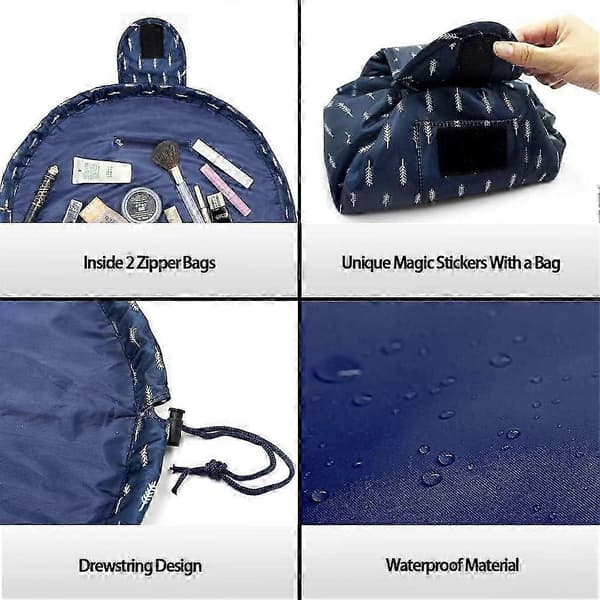 Lazy Drawstring Bærbar Stor Rejse Kosmetiktaske 2025[D] Blue Feather