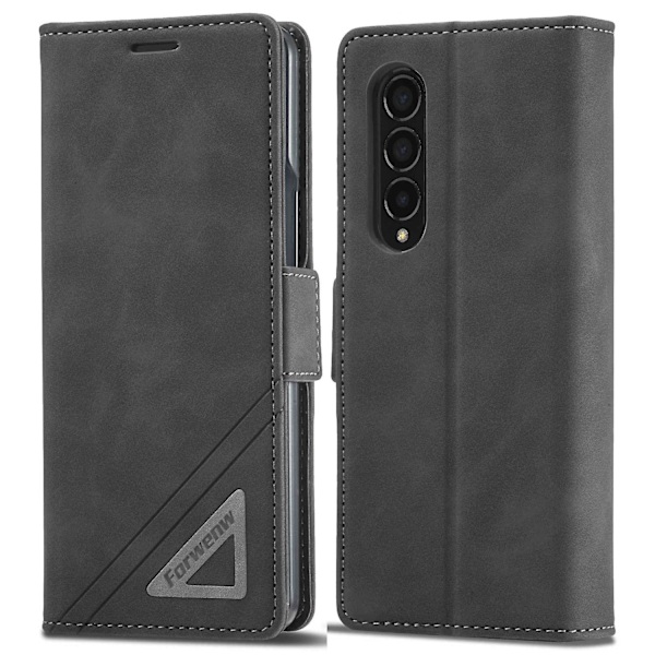FORWENW støtsikker PU-lær stativ flip telefonveske for Samsung Galaxy Z Fold 4 Black