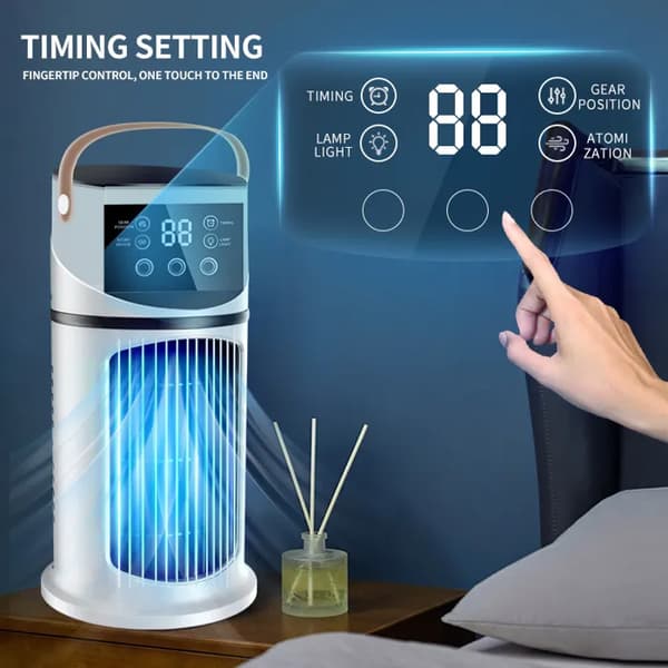 Bärbar tornluftkylare, 9 hastigheter, 3-håls dimsystem, 8-timmars timer, 7-färgs LED-belysning (D)