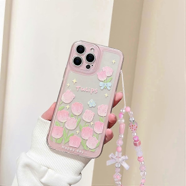 Kompatibel med iPhone 7 Cover, iPhone 8 Cover, iPhone SE 2020/SE 2022 Cover Blomst og Tulipan Design Sød Sløjfe Jordbær Perlekæde Slim Sof[D] iPhone 13 Pro Max-6.7 inch